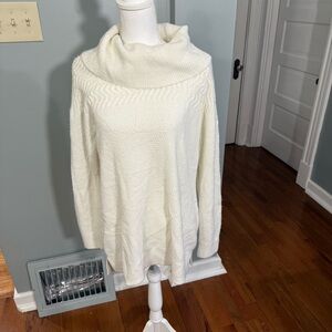 Calvin Klein Cowl Neck Sweater, Long Sleeves, Tunic Length, Cream, Large